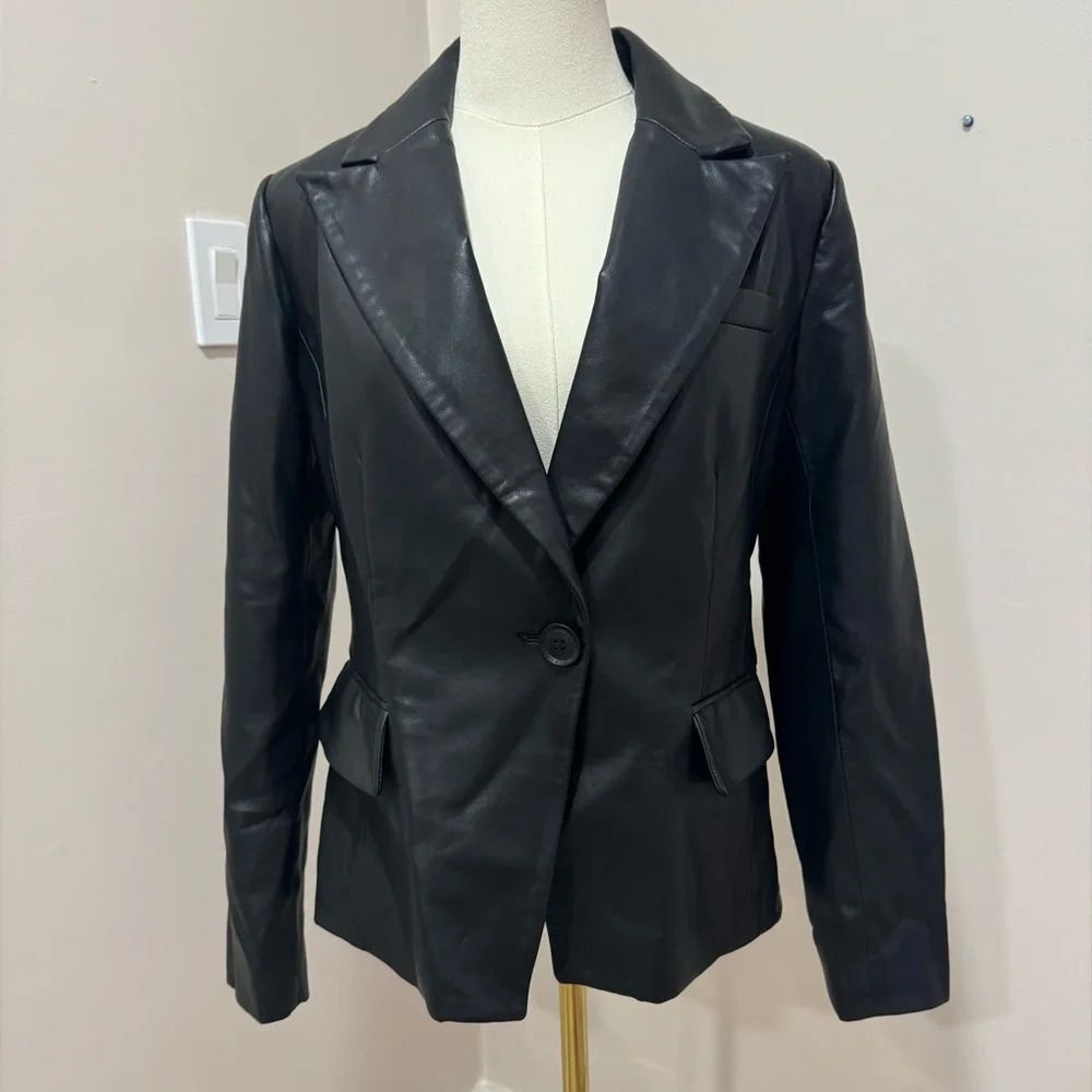 BCBG Black Vegan Leather Jacket Size Small